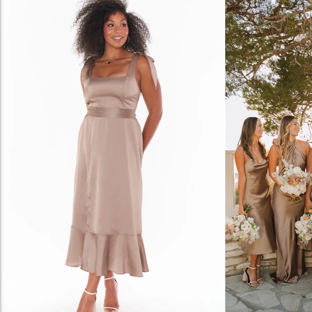 Show Me Your MuMu Claire Satin Midi Dress in Dune